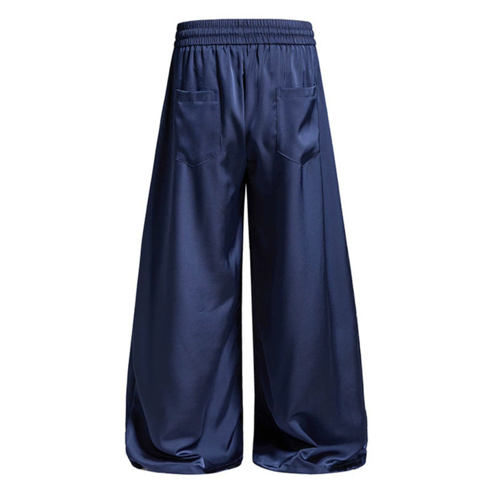 Women's Wide Satin Palazzo Lounge Pants with Elastic Waistband, Drawstring, and Script Print Amarae