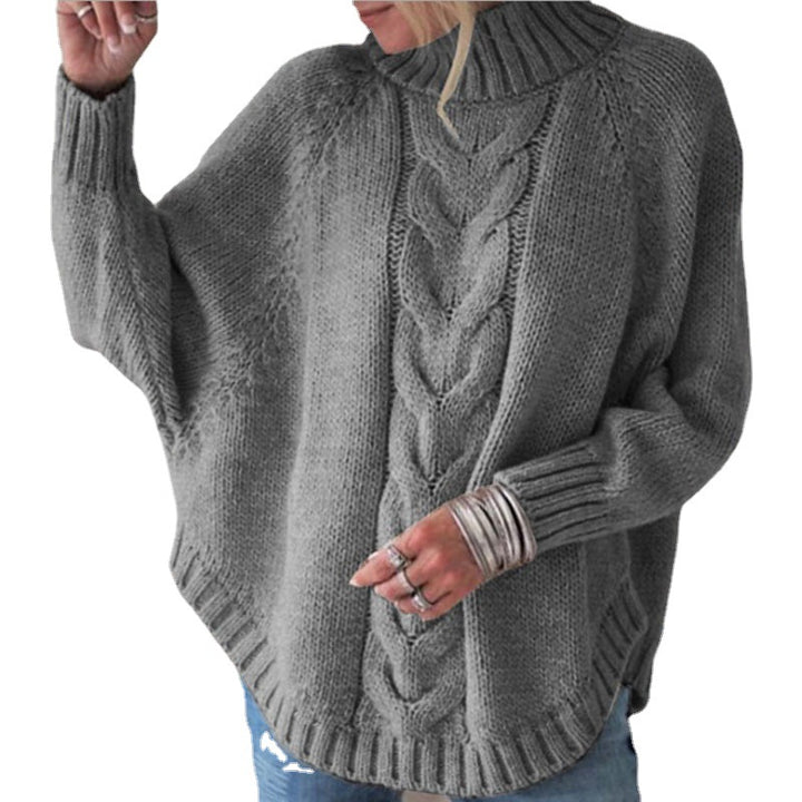 Thick knit sweater for women with comfortable high collar and cable pattern Lune London