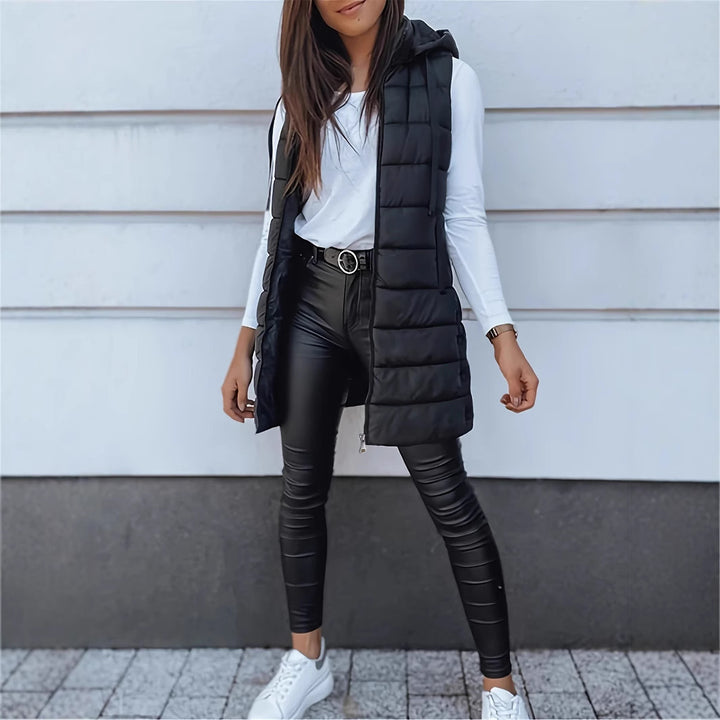 Quilted hooded vest for women with zipper closure and practical pockets Lune London