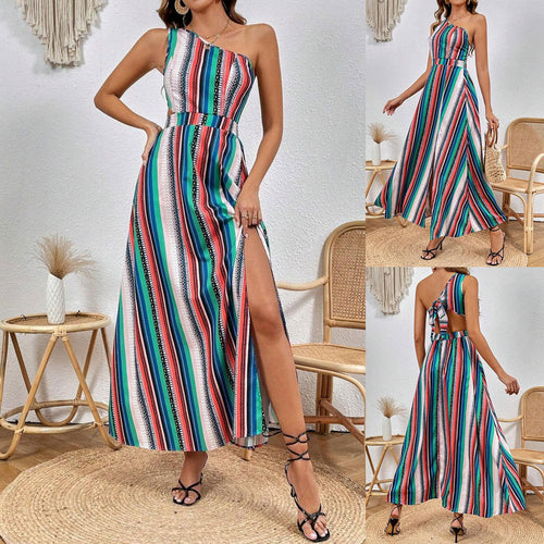 One-Shoulder Maxi Dress with High Slit Amarae