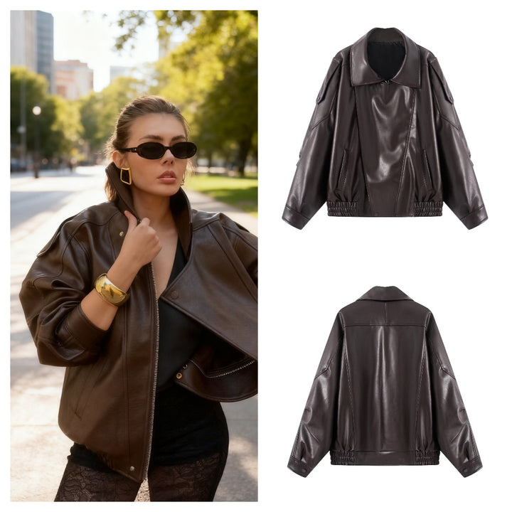Veste en faux cuir pour femme avec design innovant et poches pratiques Chic & Stil