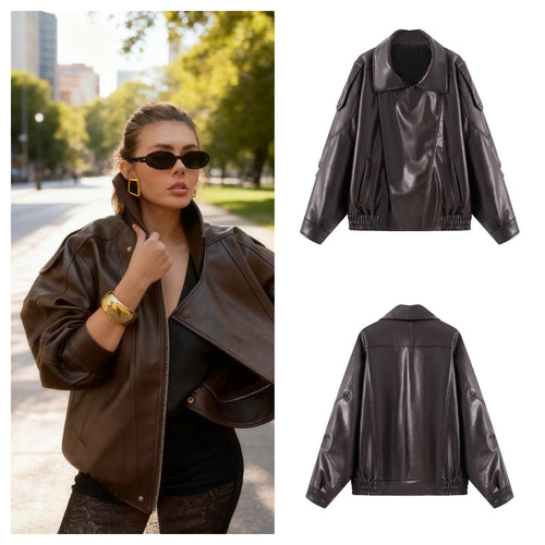 Veste en faux cuir pour femme avec design innovant et poches pratiques Chic & Stil