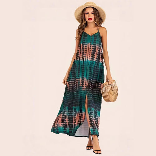 Maxi dress for women with deep V-neck and side slit Amarae