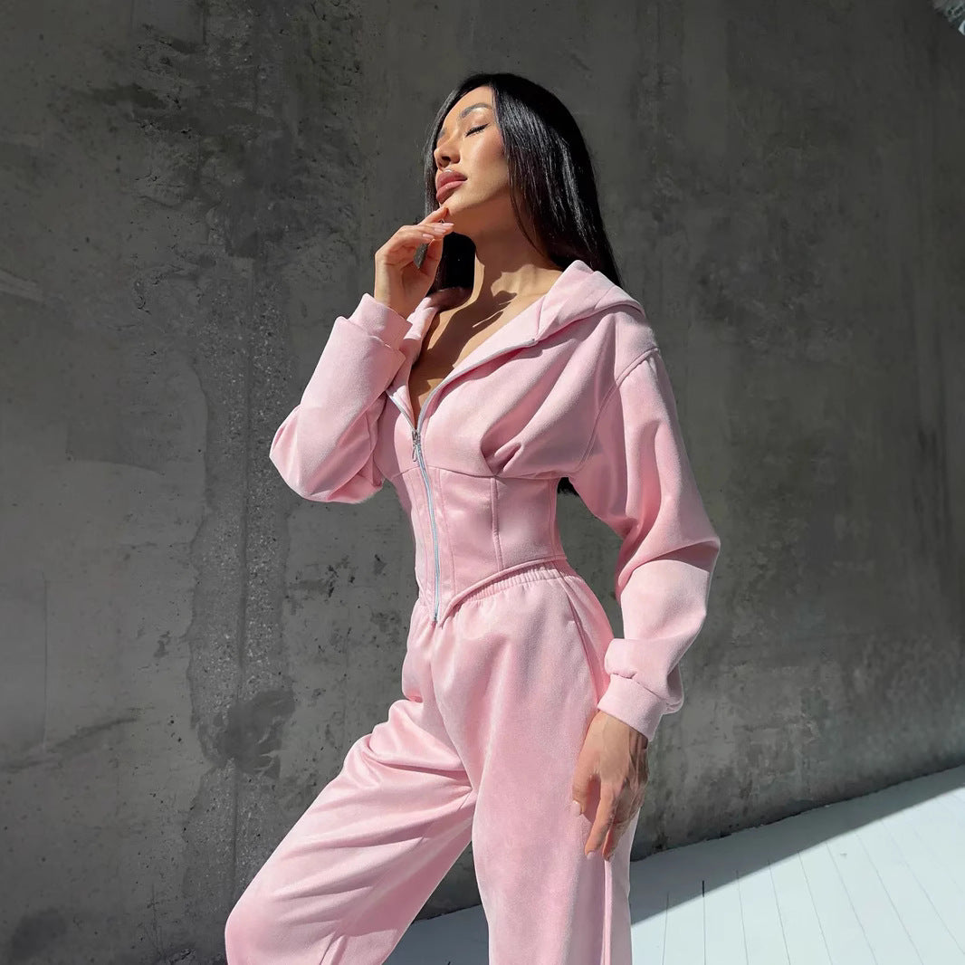 Sporty jumpsuit for women with zipper and high collar Lune London