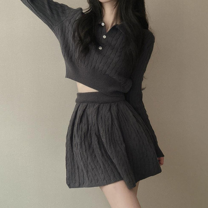 Robe en tricot pour femme avec col polo et motif en relief en câble Chic & Stil