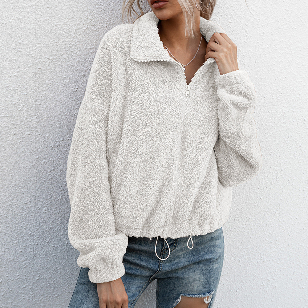 Fleece jacket for women with high collar and elastic waist Lune London