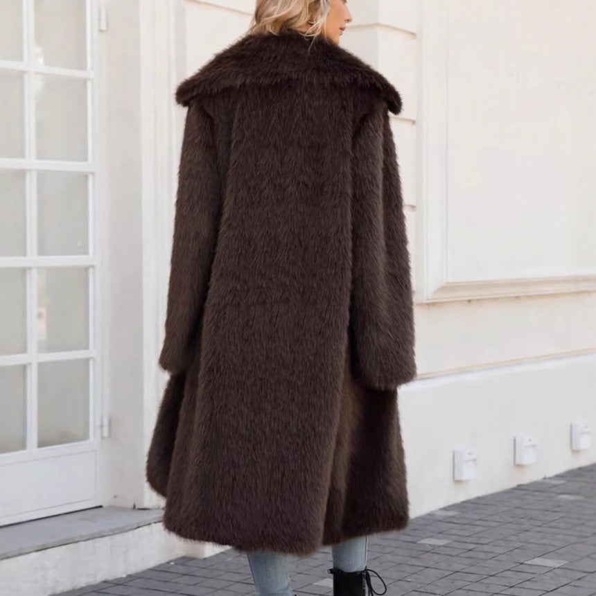 Women's Fluffy Faux Fur Coat with Soft Lapels Lune London