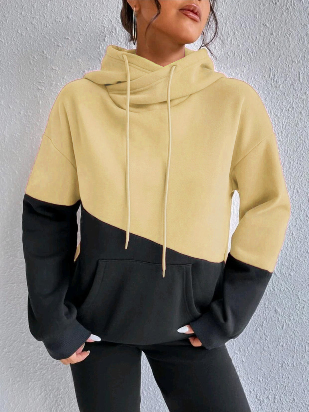 Ladies comfortable hoodie with asymmetrical color block design Lune London