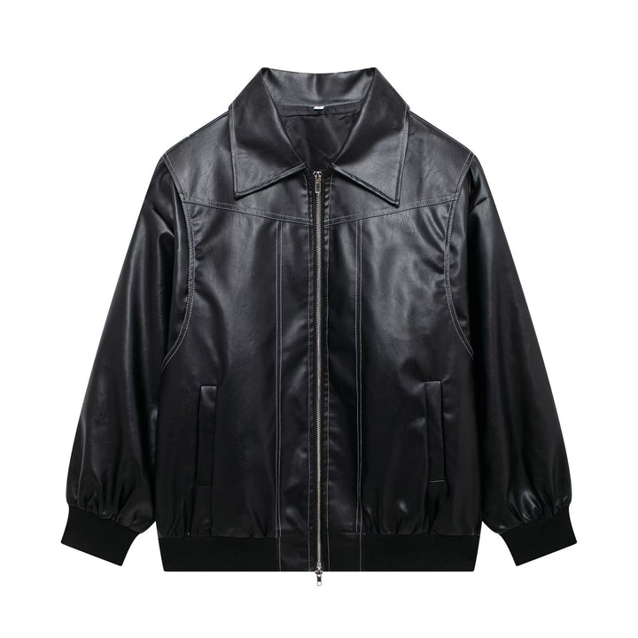 Casual faux leather jacket for women with high collar and zipper Lune London