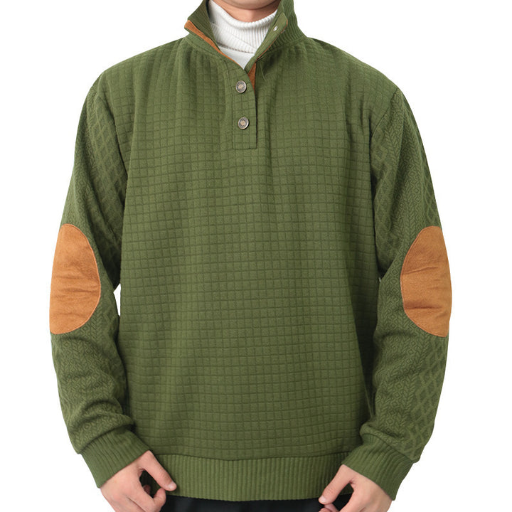 Elegant sweater for men with textured channel pattern and contrasting elbow patches Lune London