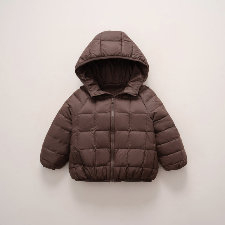 Ladies warm down jacket with hood and cross-quilted design Lune London