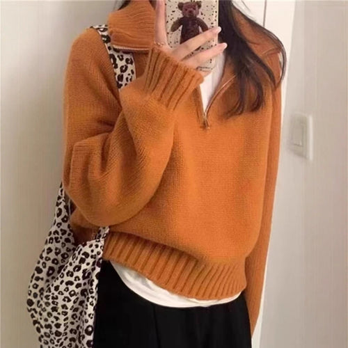 Pull tricot féminin à col montant et fermeture éclair Chic & Stil