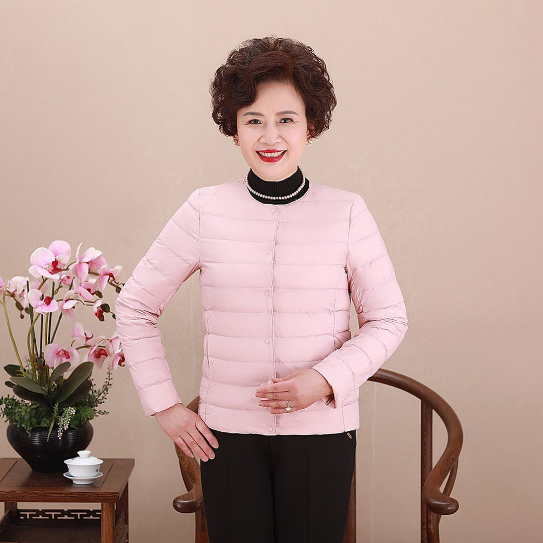 Women's Collarless Ultralight Quilted Short Jacket with Snap Button Closure Amarae