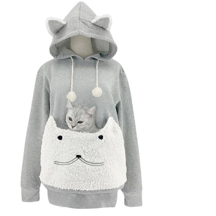 Ladies Cozy Hoodie with Cat Motif and Practical Kangaroo Pocket Lune London