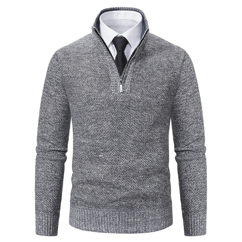 Elegant knitted sweater for men with half-zip and textured surface Lune London