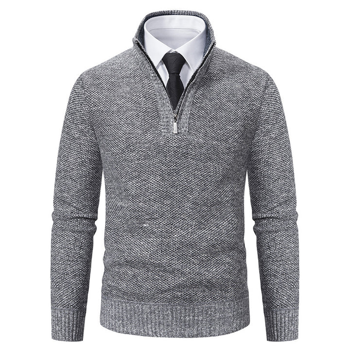 Elegant knitted sweater for men with half-zip and textured surface Lune London