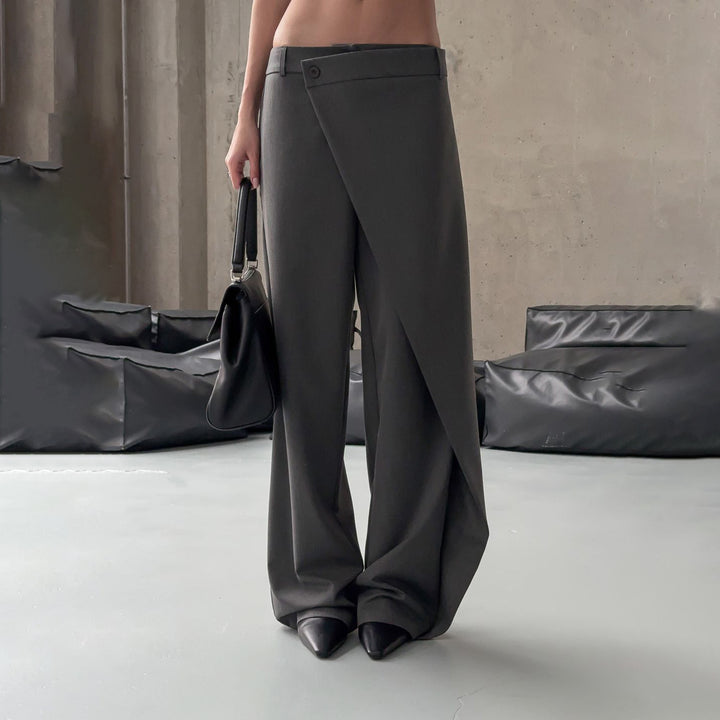 Elegant high-regular trousers for women with asymmetric cut Lune London