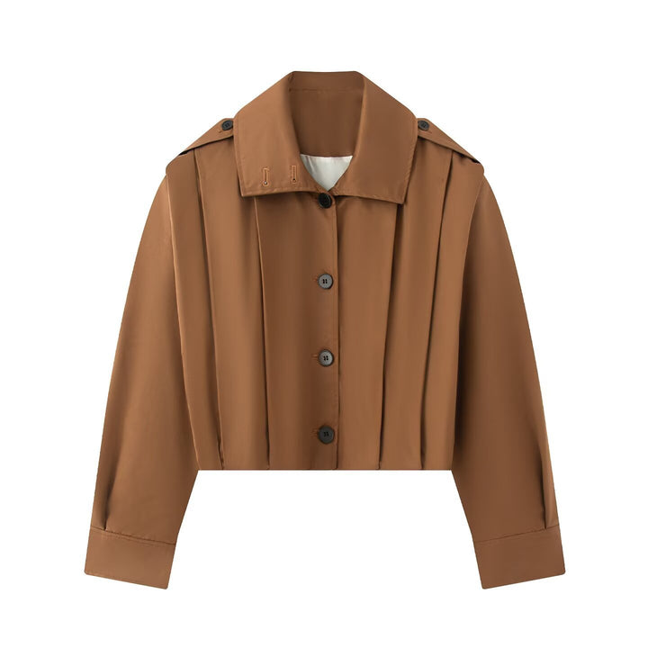 Women Cropped Blouse Jacket with Shirt Collar and Shoulder Straps Amarae