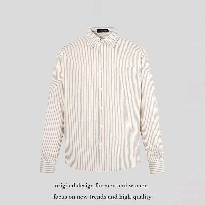 Men's Loose Shirt with Kent Collar, Fine Vertical Stripes and Chest Pocket Amarae