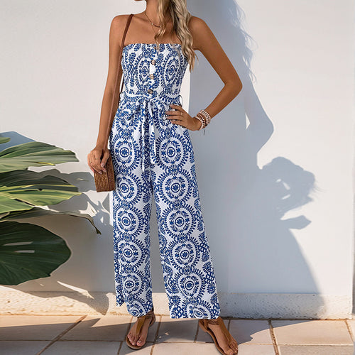 Sleeveless jumpsuit for women with wide legs and floral print Amarae