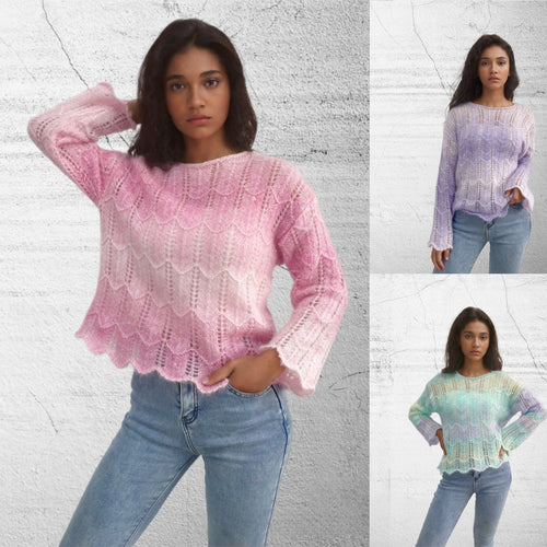 Ladies Long Knit Sweater in High Quality with a Pretty Diamond Pattern Amarae