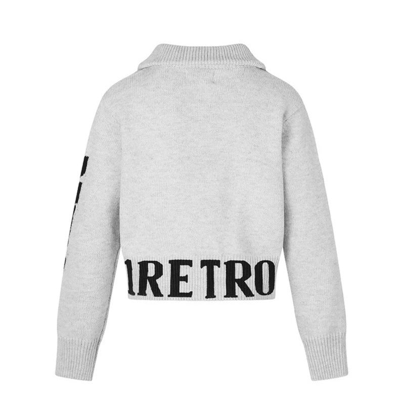 Women's Short Cable Knit Cardigan with Stand-up Collar, Full-Length Zipper and Typo Hem Amarae