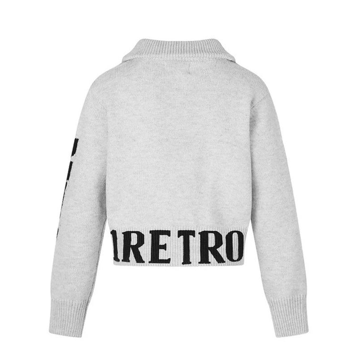 Women's Short Cable Knit Cardigan with Stand-up Collar, Full-Length Zipper and Typo Hem Amarae