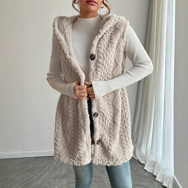 Women’s hooded vest in soft fabric with button placket Amarae