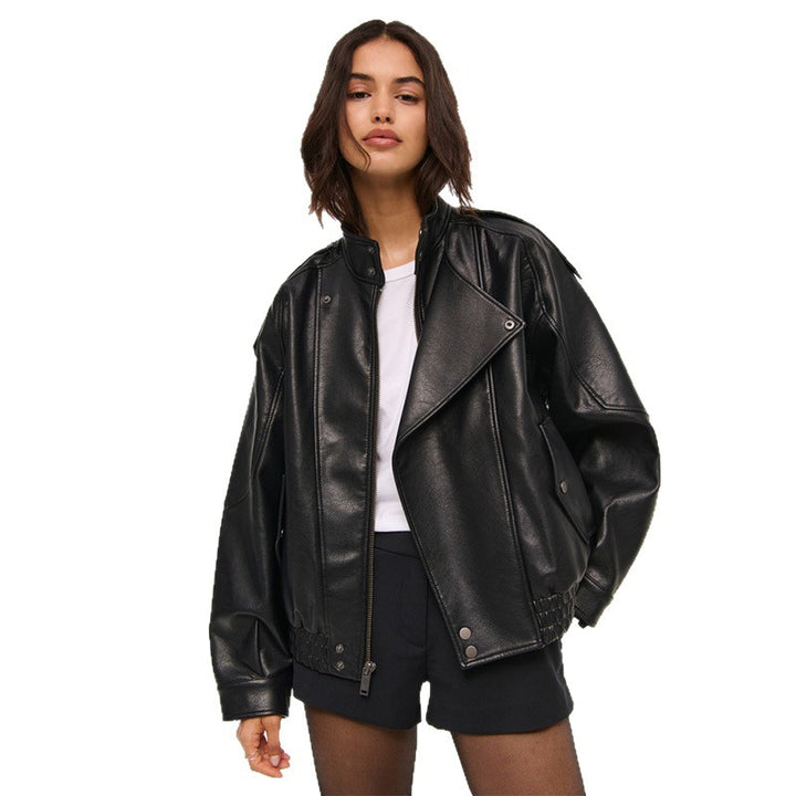 Women’s oversized faux leather jacket with textured details Lune London