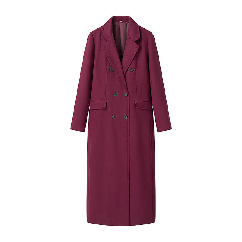 Ladies Double-breasted tailored wool blend coat with lapel collar and flap pockets Amarae