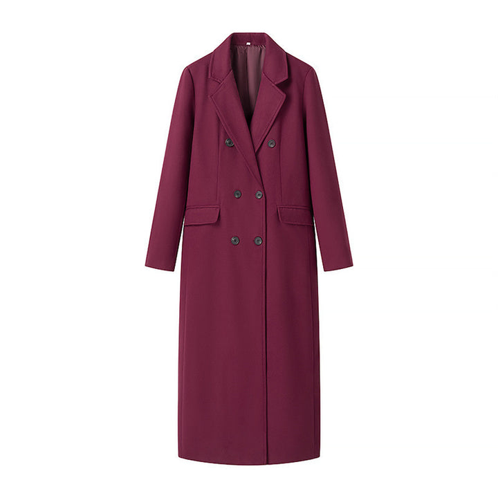 Ladies Double-breasted tailored wool blend coat with lapel collar and flap pockets Amarae