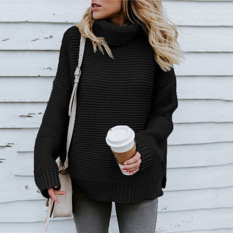 Pull en tricot confortable pour femmes avec col montant et texture Chic & Stil