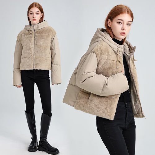 Stylish women's quilted jacket lined with hood and luxurious faux fur Amarae