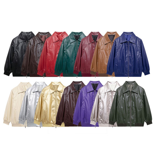 Ladies Trendy Faux Leather Jacket with Elastic Cuffs and Practical Pockets Amarae