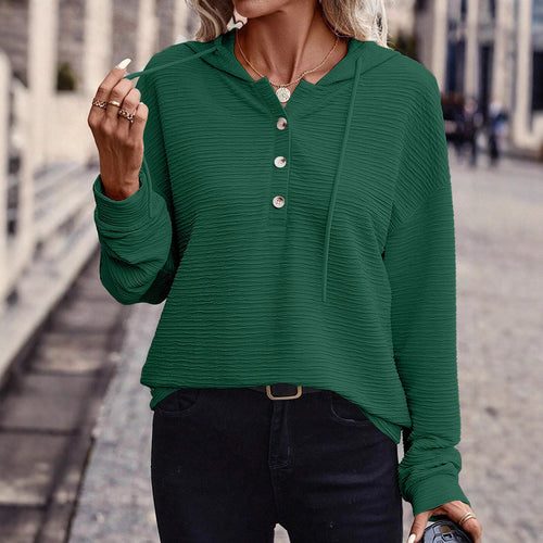 Women's textured fabric hoodie with stylish button details Amarae
