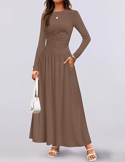 Women's Long Sleeve Maxi Dress with Elegant Ruffle Details and Practical Pockets Lune London
