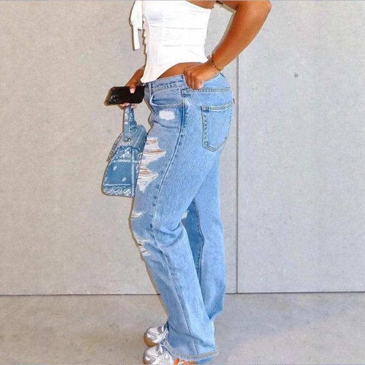 Women High-Waisted Relaxed-Fit Straight Jeans with pronounced Destroyed Details Amarae