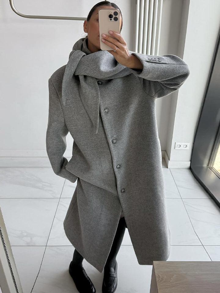 Women's Mid-length Wool Blend Coat with Integrated Loop Scarf Amarae