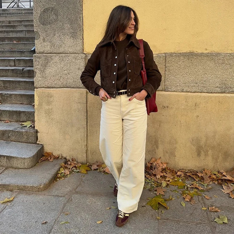 Elegant suede jacket for women with side pockets Lune London