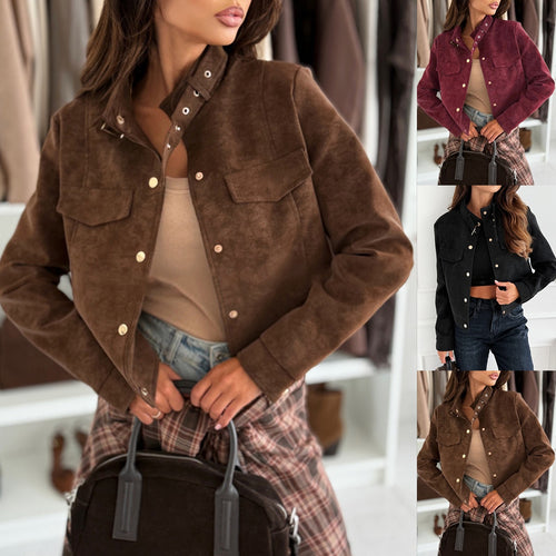 Ladies elegant soft suede jacket with chic button details Chic and Style
