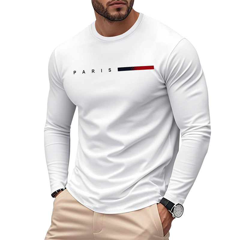 Men's Long Sleeve T-Shirt with Modern Paris Print and Elastic Hem Lune London
