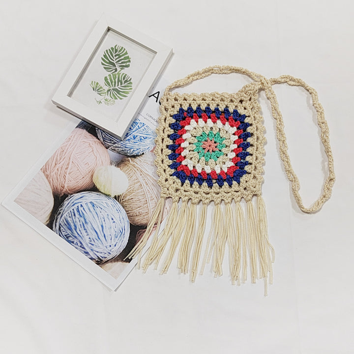 Lune London crochet pom pom shoulder bag for women