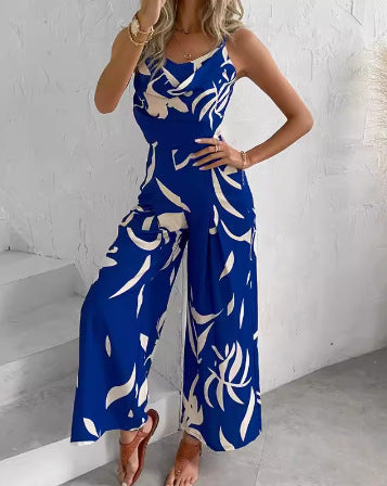 Ladies Floral Printed Wide Leg Jumpsuit Lune London