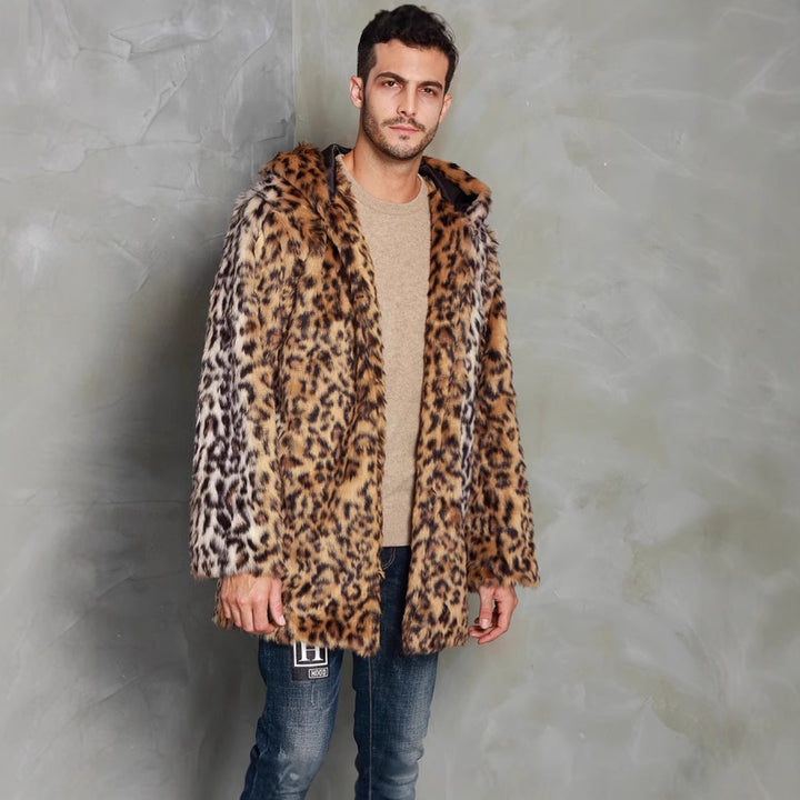 Luxurious faux fur coat for men with trendy leopard print Lune London