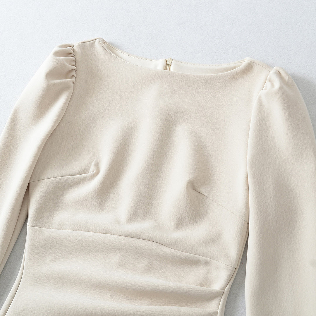 Women Figure-hugging Midi Dress with Gathered Wrap Look and Long Sleeves Amarae