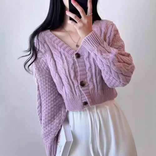 Short knit jacket for women with cable pattern and classic buttons Amarae