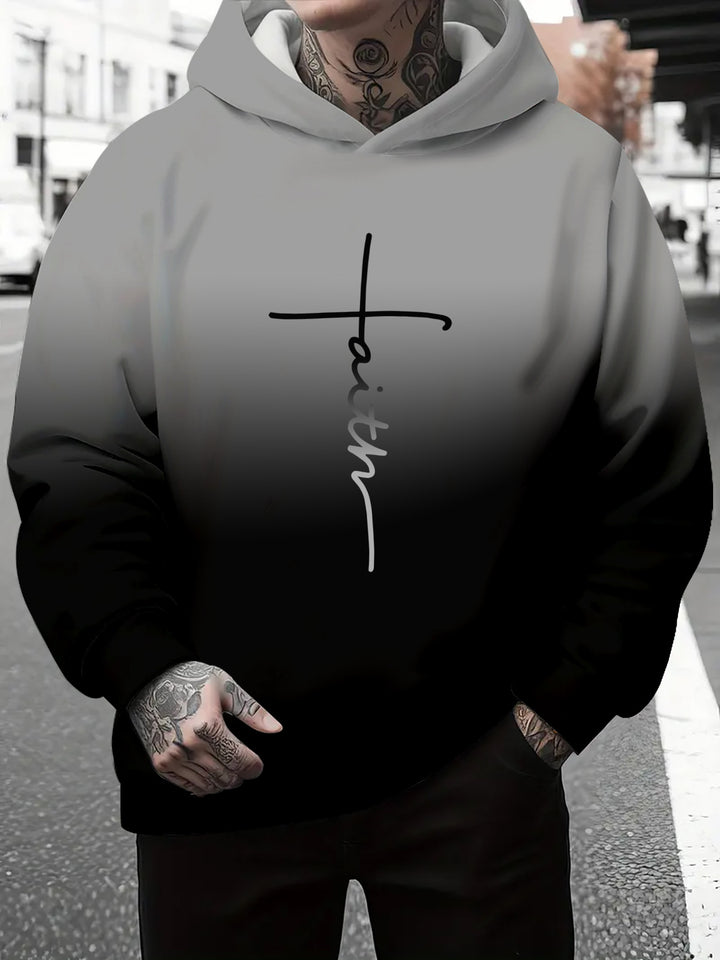 Men's hoodie with a subtle gradient of colors and an inspiring inscription Amarae