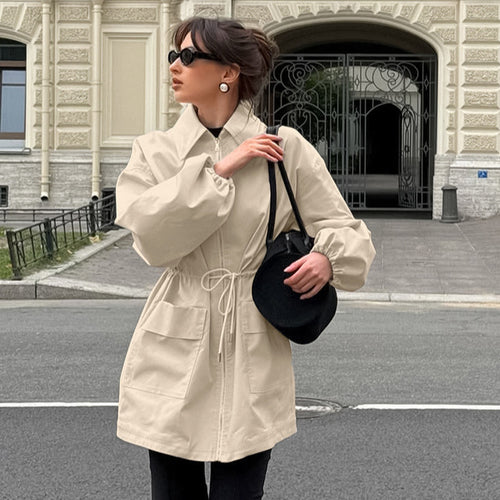 Transitional jacket for women with drawstring waist and oversized sleeves Amarae