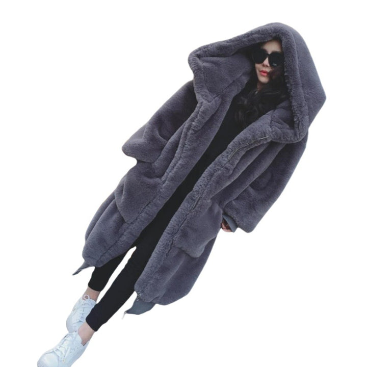 Oversized faux fur coat for women with hood and pockets Lune London