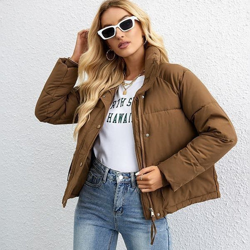 Quilted transitional jacket for women with stand-up collar and practical pockets Amarae